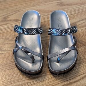 Italian Shoemakers Women's Silver Sandals with Rhinestone Straps